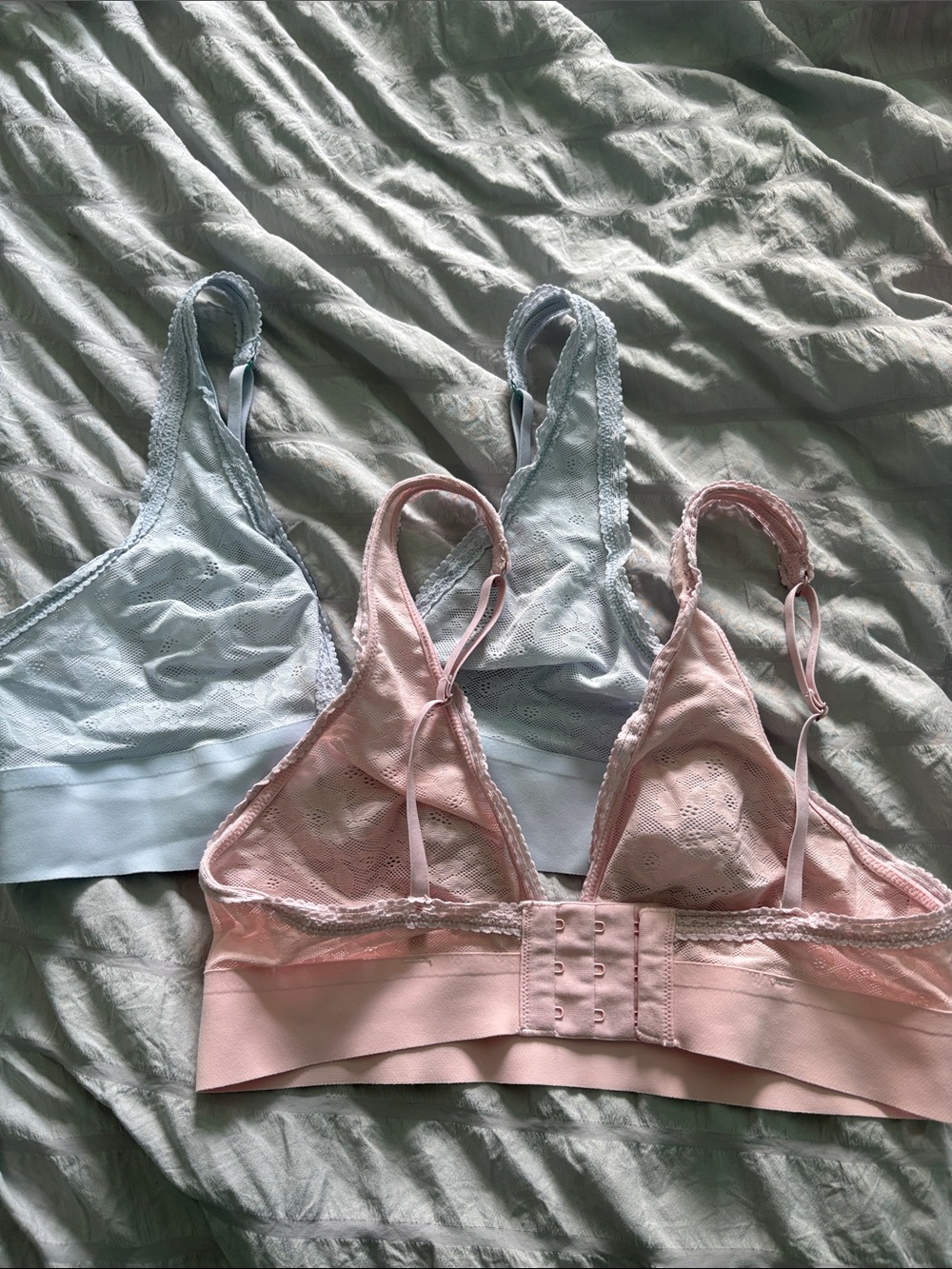 aerie Lace Bralettes in Pink and Light Blue